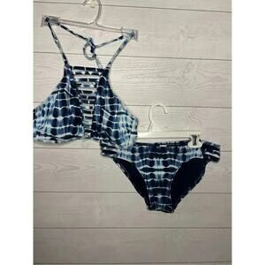 No Boundaries blue tie dye halter lattice bikini- size Jr 3-5 